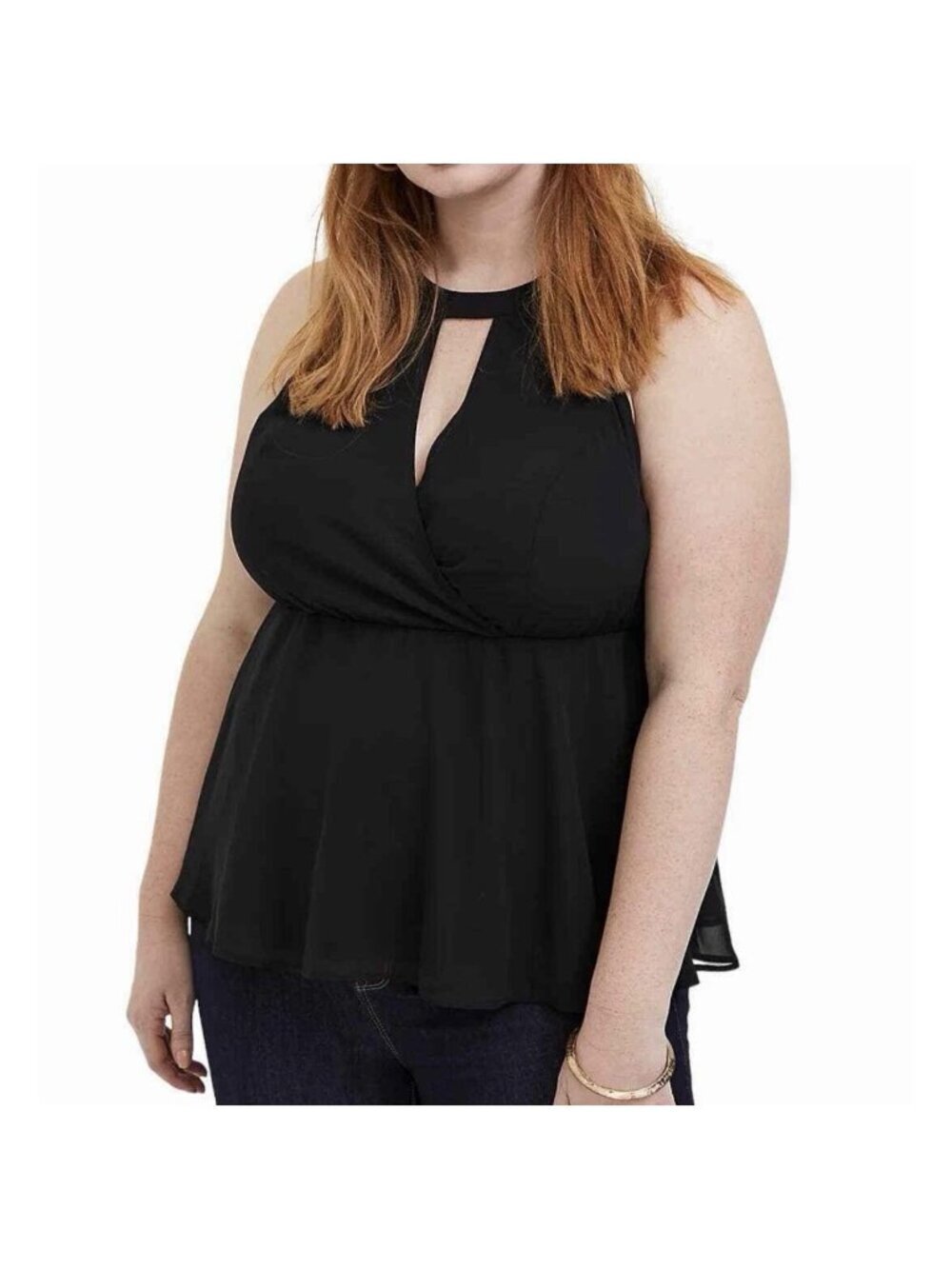 Torrid Chiffon Peplum Halter Top Sleeveless Surplice Keyhole Black 4X
